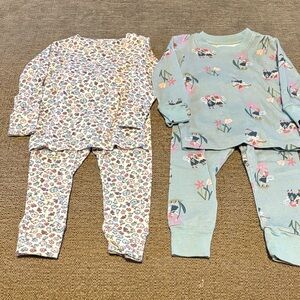 TWO Floral Baby Girls  Pajama Sets Size 12 months